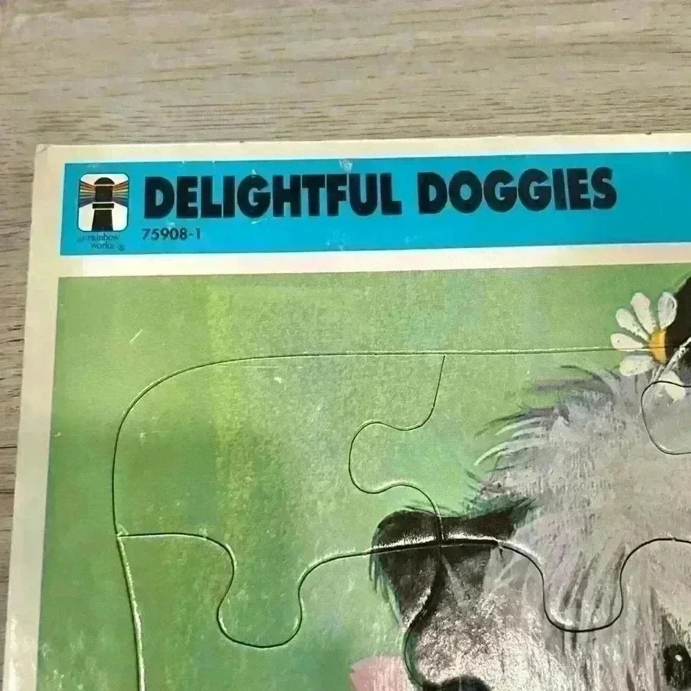 Vintage 1968 Rainbow Works Cardboard Frame Tray Puzzle Delightful Doggies 11x13 - Picture 5 of 6